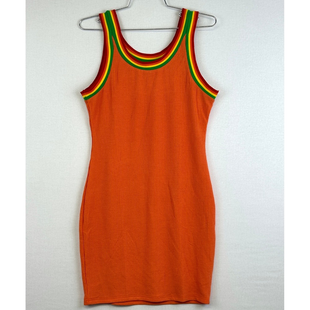 Ellie & Kate Ribbed Tank Dress Orange Stripe Trim Women's L